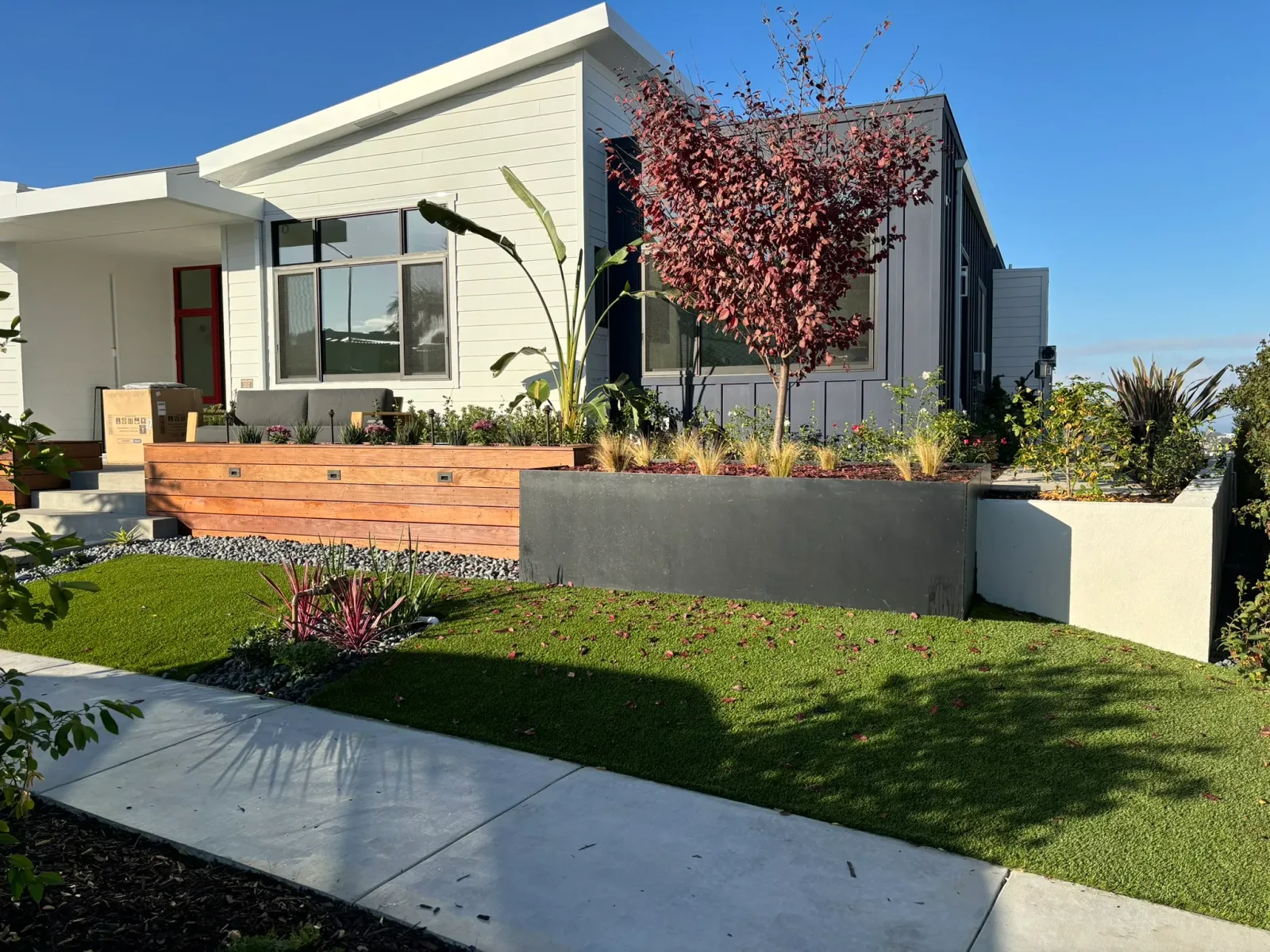 Engineered retaining wall stepping down a sloped acreage lot in east Escondido CA
